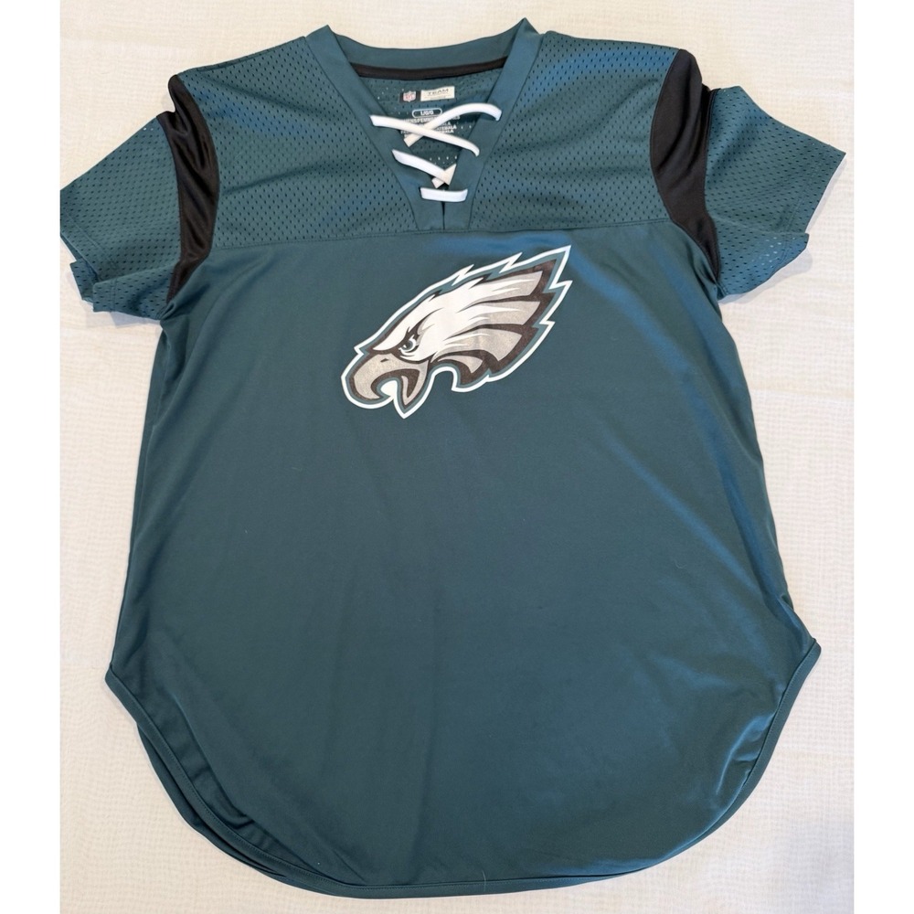 NFL Team Apparel Philadelphia Eagles Lace Up Shirt Women's M Green Logo -5314